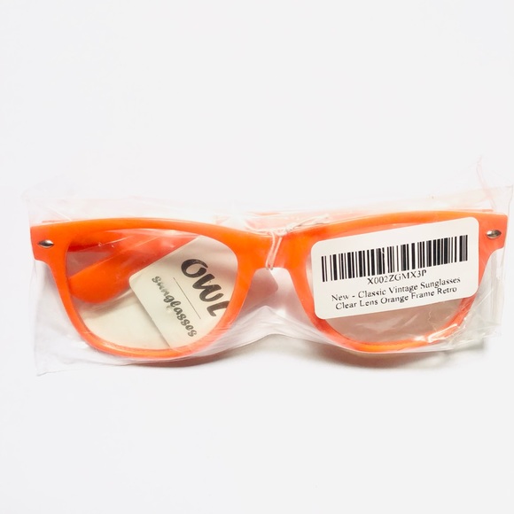 Owl Classic Vintage Sunglasses Clear Lens Orange Frame Retro - Picture 3 of 3